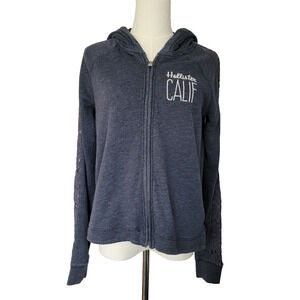 Hollister Hoodie Lace Sleeve Hood Navy Y2K Athleisure Loungewear Activewear Sz S
